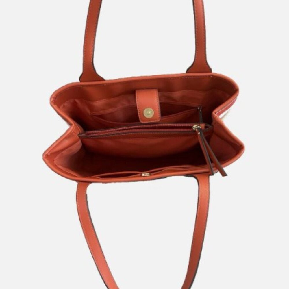 Nanette Lepore Whitley Satchel Shoulder Tote Bag - Striped Red Orange - Picture 4 of 5
